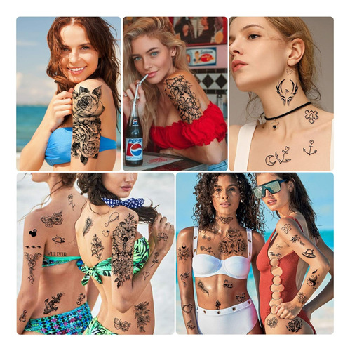 40 Hojas De Tatuajes Temporales Impermeables Con Flores, ...
