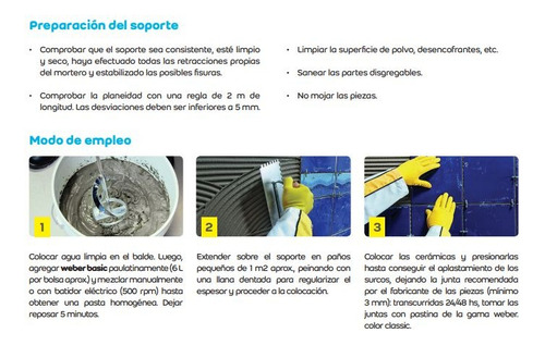 Imagen 4 de 10 de Weber Basic Pegamento Ceramicas Adhesivo 25 Kg.