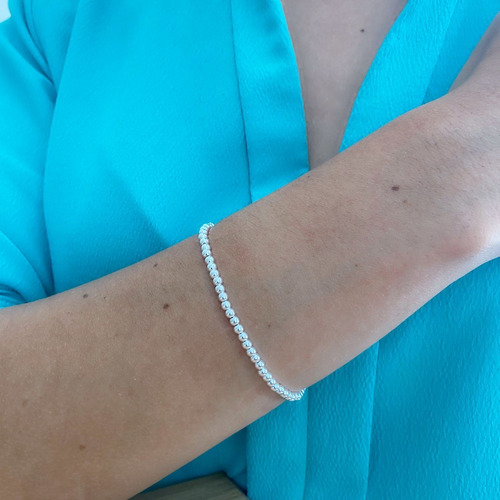 Imagen 6 de 10 de Pulsera De Plata 925 Bolitas De 3mm Elástica Mujer Agálea