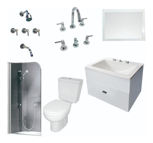 Set De Baño Mampara Griferia Vanitory 60cm Espejo -cuotas