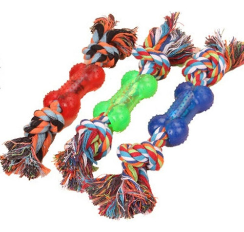 Juguete Hueso Perros Mascotas De Goma Flexible Y Cuerda 