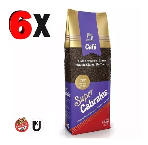 6x Cafe Grano Super Cabrales Oro 1kg 6kg Tostado