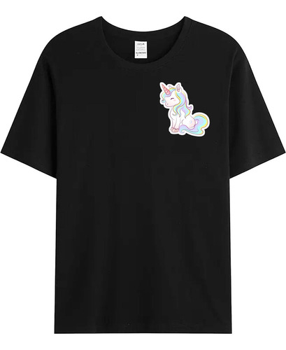 Remera Negra De Algodón Logo Unicornio Ar21