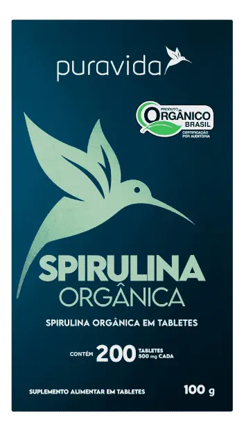 Suplemento Spirulina Premium 500mg 200 tabletes Puravida