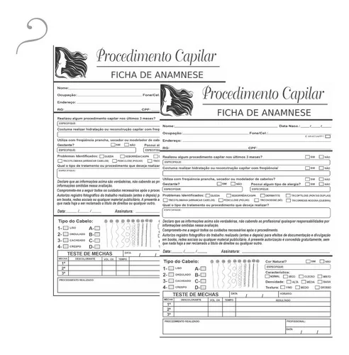 2 Bloco De Anamnese Para Procedimento Capilar Ficha Completa