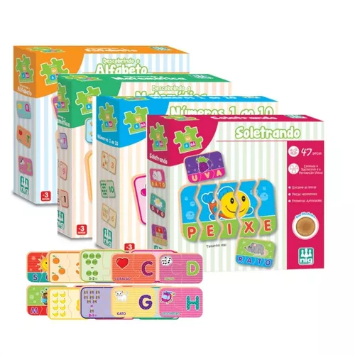 Kit 3 Jogos Educativos Alfabetizacao Infantil Numeros Letras - Nig  Brinquedos