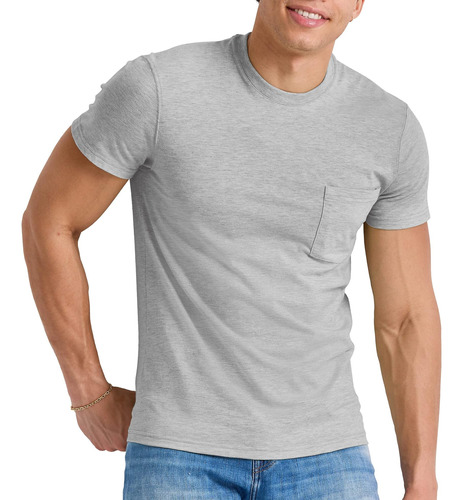 Camiseta Hanes Con Cuello Redondo, Camisetas Con Bolsillo 10