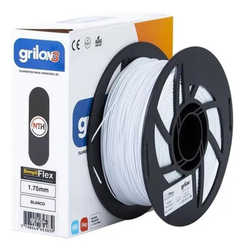 Imagen 1 de 1 de Filamento 3D Simpliflex Grilon3 de 1.75mm y 1kg blanco