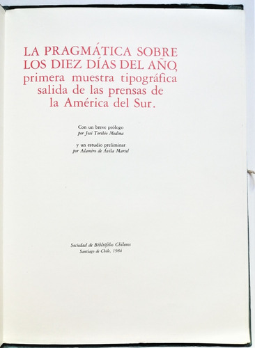 Pragmática Diez Días Del Año Bibliófilos 1984