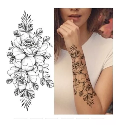 Tatuagem Temporária Feminina Fake Flor E Borboleta