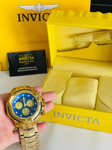 Reloj Invicta Subaqua Dorado Fondo Azul Caballero Full Set
