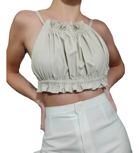 Remera Crop Top Fruncido Espalda Descubierta Dama Oferta