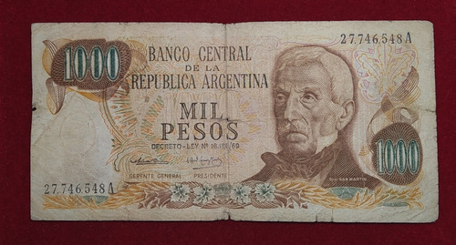 Billete 1000 Pesos Ley Serie A 1974 Bottero 2436 A Oferta