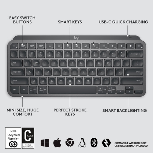 Teclado Logitech Mx Keys Mini Inalámbrico Iluminado Grafito