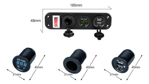 L 12v/24v Usb Tomada Carregador Led Voltímetro Verde