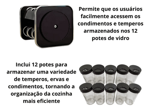 Porta Condimentos Preto 80ml Com 12 Potes Utilarcasa