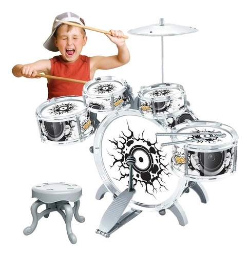 Bateria Infantil Rock Party Completa Com Banco Baqueta Pedal