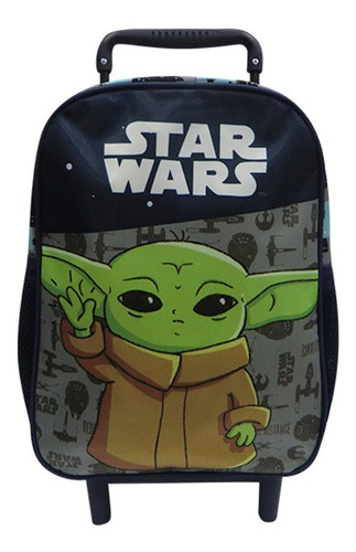 Mochila Infantil Baby Yoda Con Carro Mediana 30 X 23 Cm