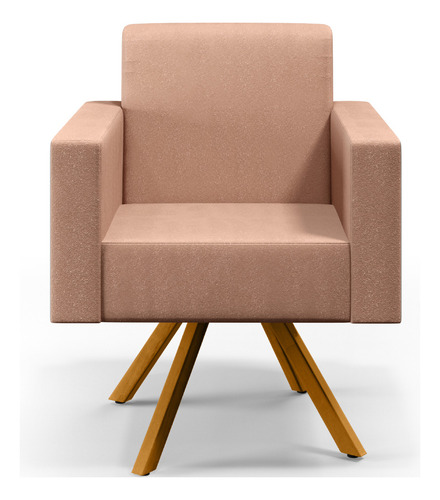 Poltrona Decorativa Base Giratória de Madeira Helô L02 Linho Rosê