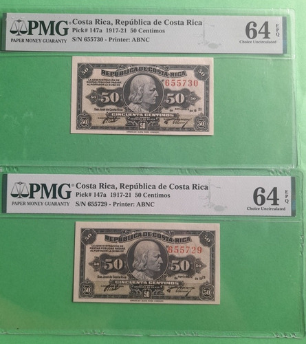 Billetes 50 Céntimos 1921 Costa Rica, Consecutivos.