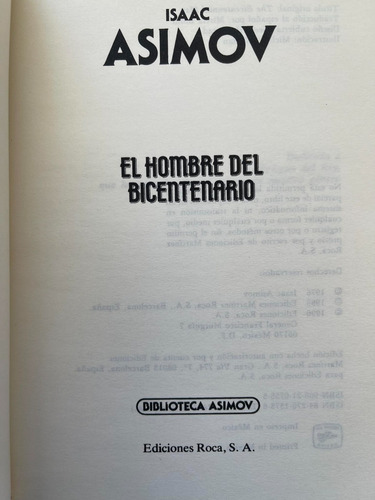 Isaac Asimov Hombre Bicentenario Biblioteca Asimov 1990 (Usado)
