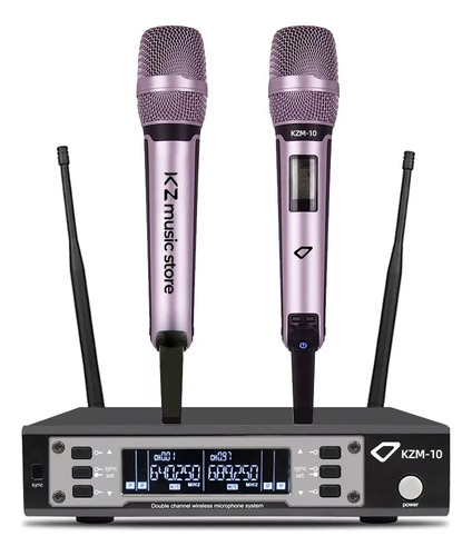 Microfone Sem Fio Duplo Kz Music Store Kzm-10 Rosa E Branco