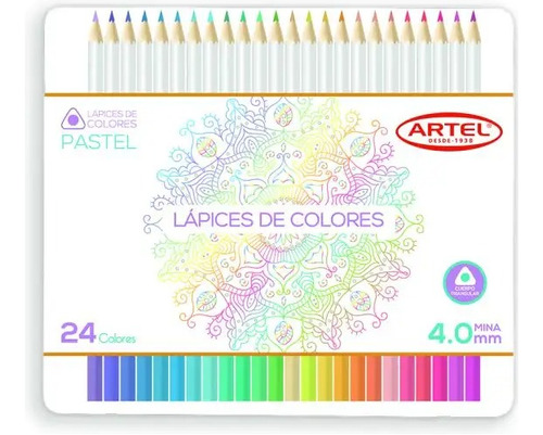 Estuche Metalico 24 Lapices Colores Pastel Artel