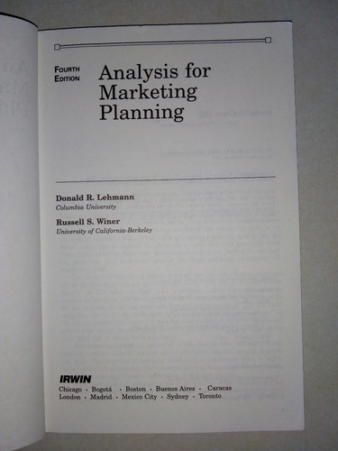 Analysis For Marketing Planning. Lehmann/winer. 4ª Ed, 1997.