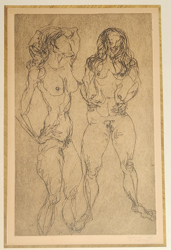 Flávio Carvalho Quadro Gravura Metal Mulheres Assinada 1972