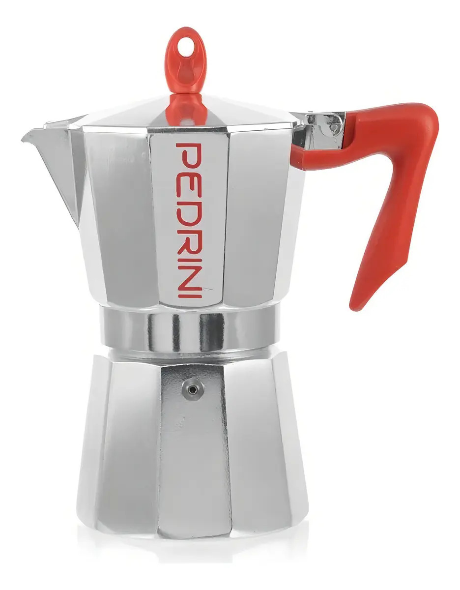 Cafetera manual italiana Pedrini Aluminio y Negra Moka - rojo