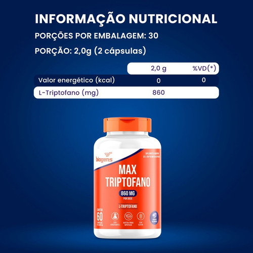 Kit 3 Max Triptofano 860mg Concentração Máxima 60 Cápsulas
