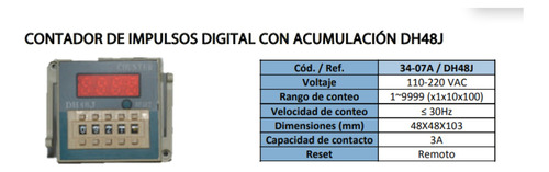 Contador De Impulso Digital Con Acomulacion Dh48j 110v