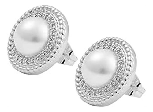 Magna Bijoux Pendientes De Tuerca Con Halo De Perla Y Latón