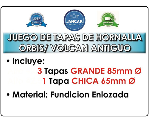 Imagen 3 de 5 de Tapas Para Hornalla Para Cocinas Orbis Volcan