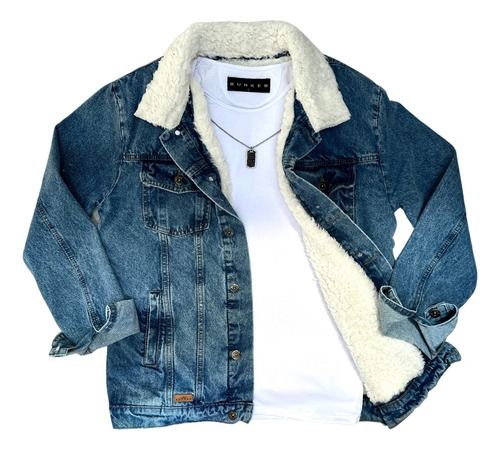 Campera Jacket Jean Forrada Con Corderito Hombre Ebk®