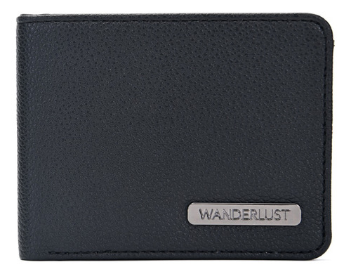 Billetera De Cuero Pu Graneado Hombre Wanderlust Negro Liso
