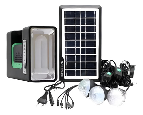 Kit Emergencia Carga Solar Linterna Radio Powerbank Usb Negro