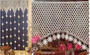 Cortina Corazones Terjida Al Crochet Con Tiras Y Bolitas