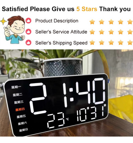 Reloj Digital De Pared Con Calendario Termómetro Y Alarmas