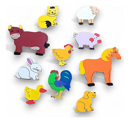 Imanes De Madera Didácticos - Animales De Granja