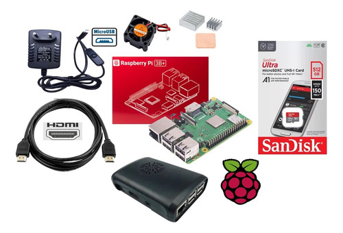 Kit Raspberry Pi 3 Model B+ Plus,sd 512gb, Fonte,case,cooler