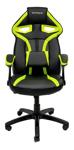 Cadeira de escritório Mymax MX1 gamer ergonômica  preto e verde com estofado em tecido sintético