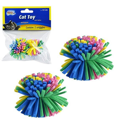 Brinquedo Para Gato Pom Pom Colorido 3,5cm Com 2 Unidades