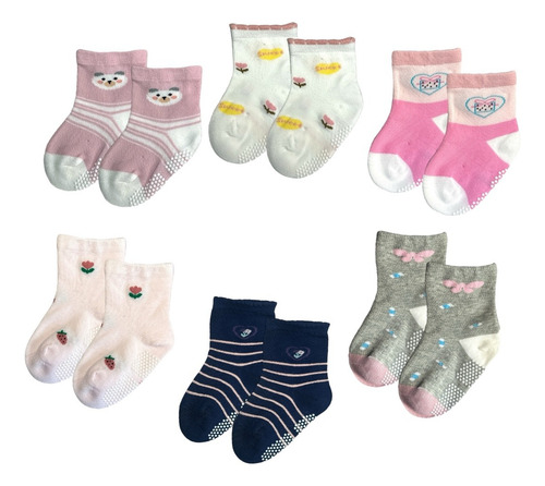 4 Pares Calcetas Antiderrapantes Ligeras Para Bebé, Algodón Surtido 6-12 M