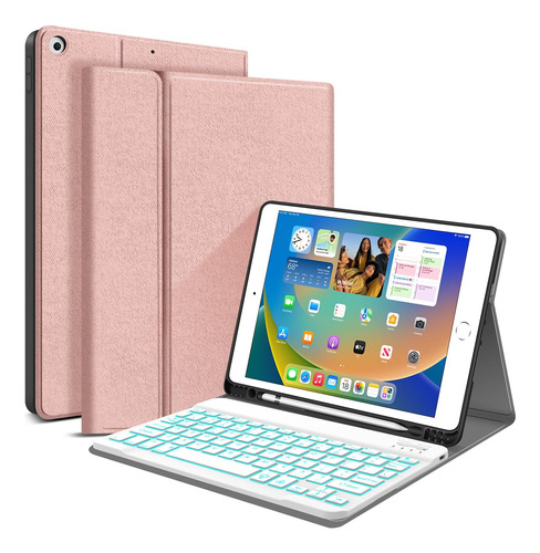 Teclad Iluminado Azul Con Funda Para iPad Pro 12.9' (rosa)