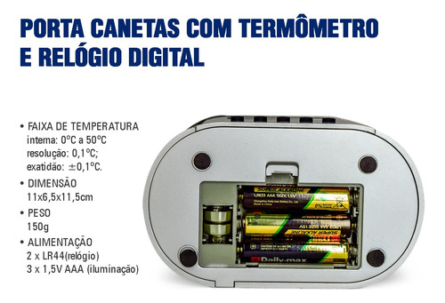 Porta Canetas Com Termometro Calendario E Display Colorido.