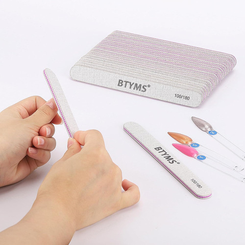 Btyms 25 Limas De Uñas De Grano 100/180 De Doble Cara, Limas