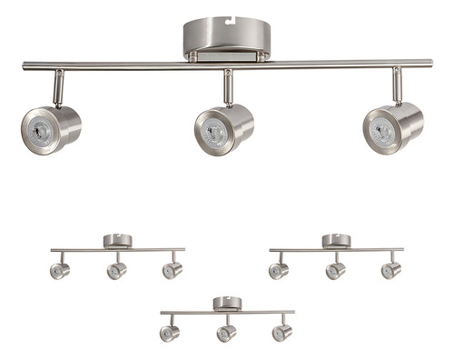 Pack 3 Rieles 3 luces Led Estévez, 17W, Luz Cálida, Níquel