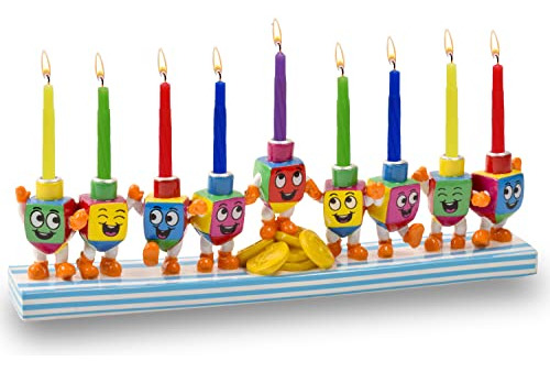 Ner Mitzvah Resina Pintada A Mano Hanukkah Menorah - Menorah