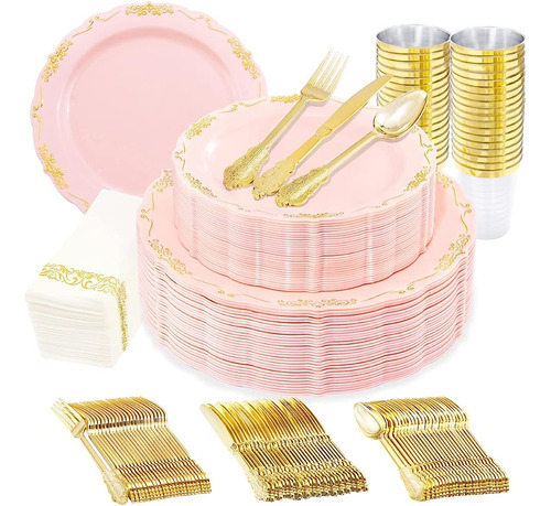 Supernal 210 Pink Gold Plastic Plates Gold Plastic Silver, G